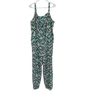 OLD NAVY Women Size 2X Plus Fit & Flare Cami Jumpsuit Pockets smocked Blue Green